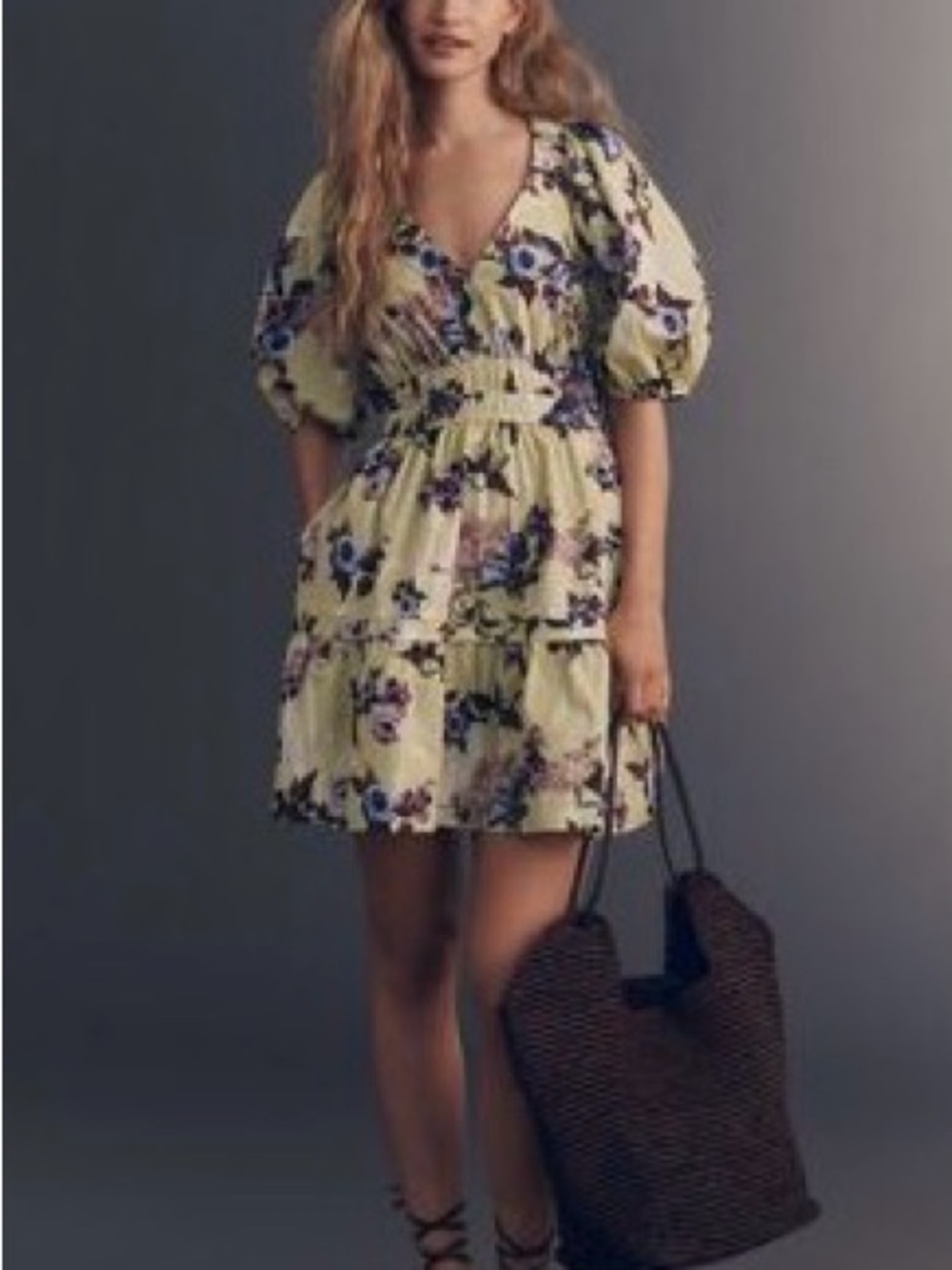 NWT Maeve Floral 100% Cotton Puff-Sleeve Smocked Mini Dress Medium